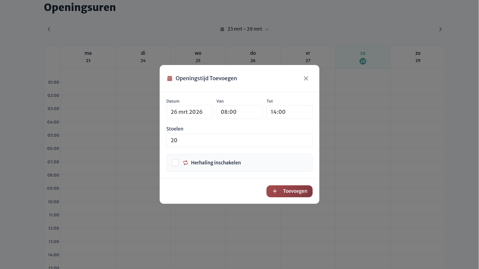Afbeelding: Dialoogvenster voor openingsuren