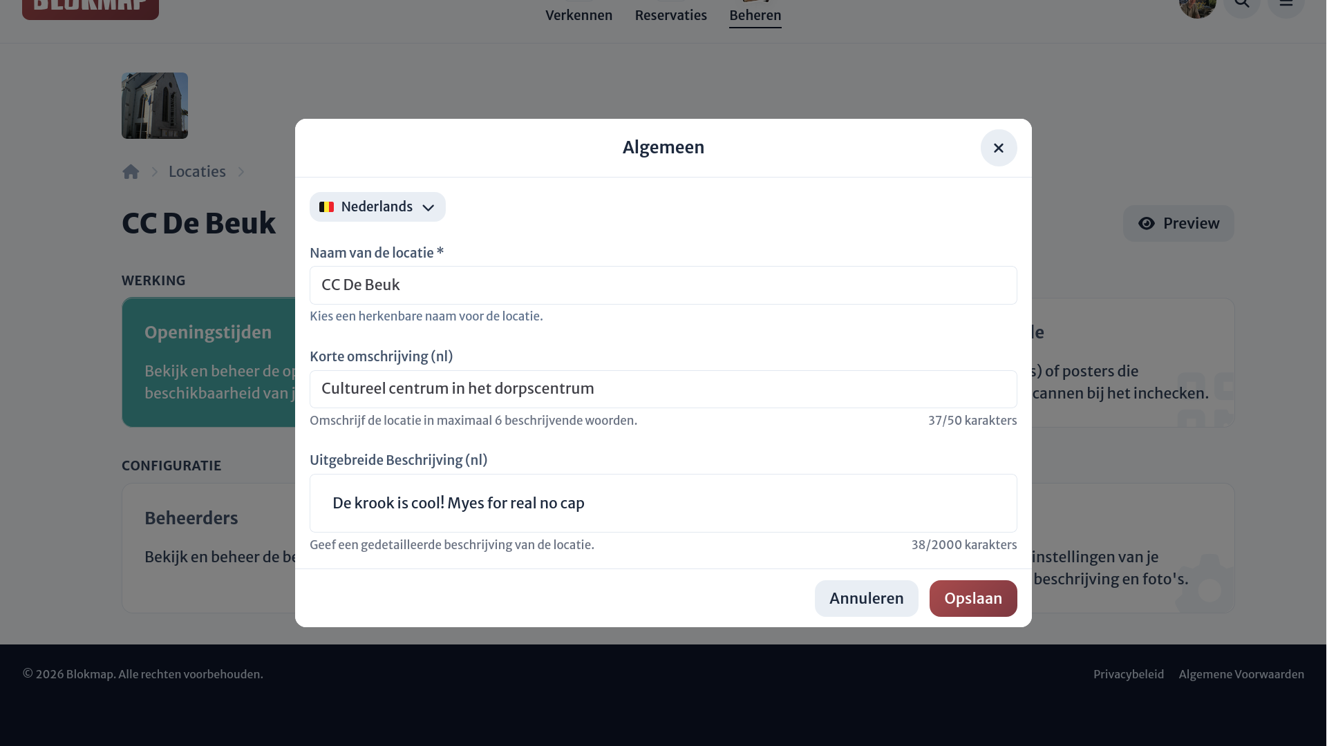 Afbeelding: Algemene locatie-instellingen