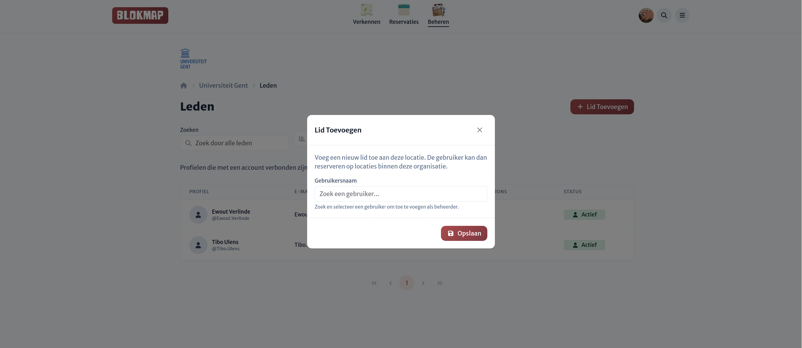 Afbeelding: Menu om een organisatielid toe te voegen